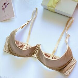 Elegant Shelf Satin Bra in Nude open bust cupless quarter cup beige/nude